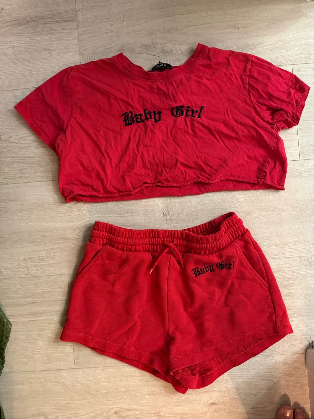 Red "Baby Girl" Cropped Tee & Shorts Set
